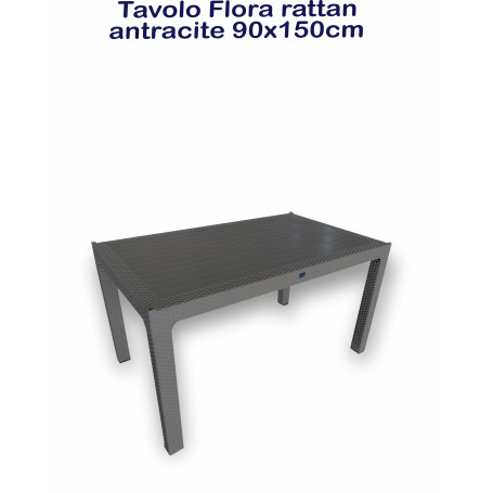 TAVOLO FLORA RATTAN ANTRACITE 90X150