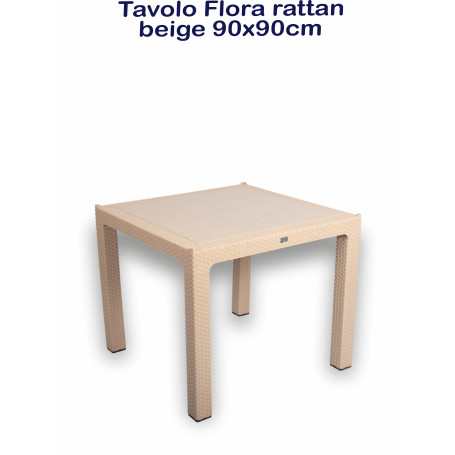 TAVOLO FLORA RATTAN 90X90 BEIGE