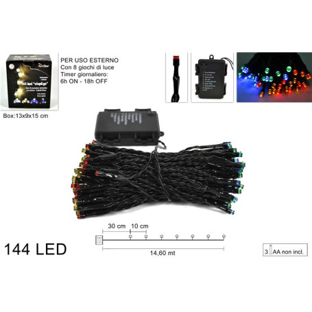 LUCI 144LED MULTIC. 8GIOCHI C/TIMER