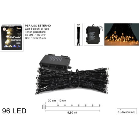 LUCI 96LED BIANCO C. 8GIOCHI C/TIMER
