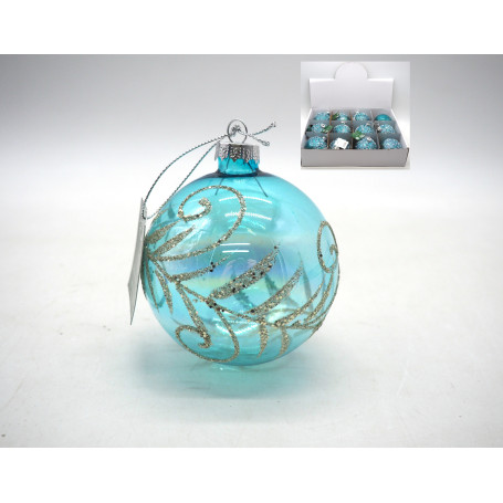 PALLA VETRO BLU C/GLITTER ORO 8CM