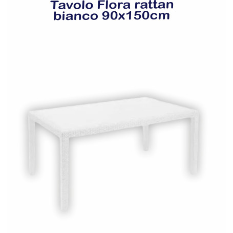TAVOLO FLORA RATTAN BIANCO 90X150