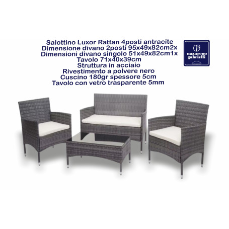 SALOTTINO LUXOR RATTAN 4 POSTI ANTRACITE
