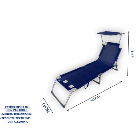 LETTINO ISPICA C/PARASOLE ALU/TXT BLUE