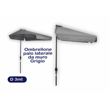 OMBRELLONE PALO LAT.DA MURO D.3MT GRIGIO
