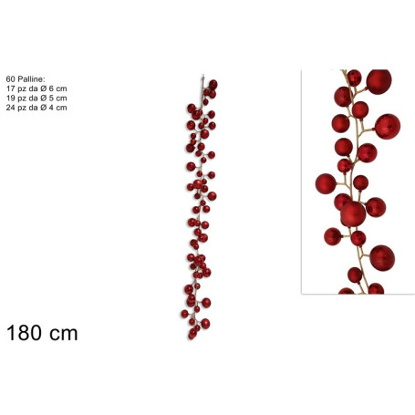 GHIRLANDA 60PALLINE 180 CM ROSSO