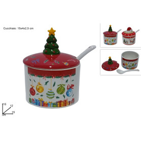 BARATTOLO CERAMICA CON CUCCHIAINO NATALE