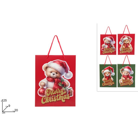 BUSTA REGALO ORSETTO NATALIZIO 25X20X9CM