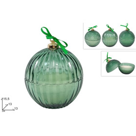 PALLA VETRO DIAM 13 CM VERDE C/CANDELA