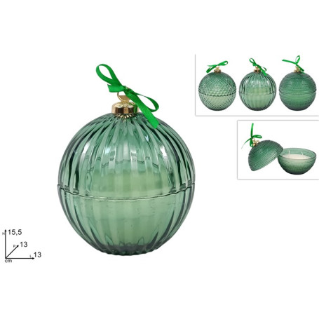 PALLA VETRO DIAM 13 CM VERDE C/CANDELA