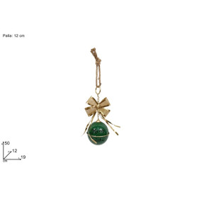 PALLA 12 CM METALLO VERDE CON FIOCCO ORO