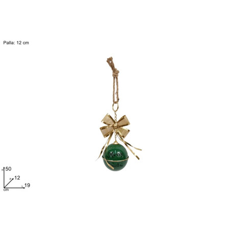 PALLA 12 CM METALLO VERDE CON FIOCCO ORO