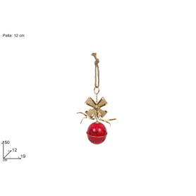 PALLA 12 CM METALLO ROSSA CON FIOCCO ORO