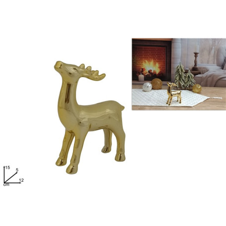 DECORAZIONE RENNA CERAMICA ORO 15 CM