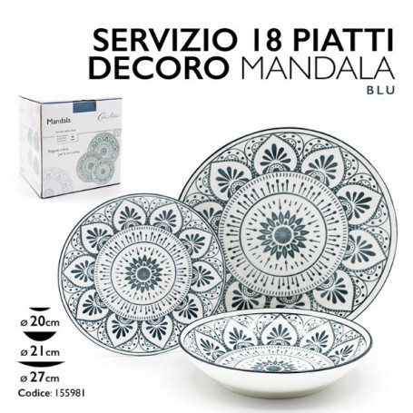 SERVIZIO PIATTI 18PZ MANDALA BLU