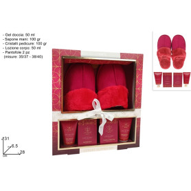 CONF.REGALO PANTOFOLE ROSSE+SET 4PZ