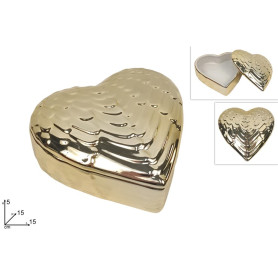 SCATOLA/COFANETTO CUORE CERAMICA ORO