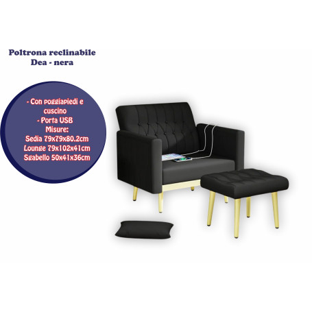 POLTRONA RECLINABILE C/POGGIAPIEDE NERO