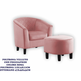 POLTRONA AURA VELLUTO C/POGGIAPIEDI ROSA