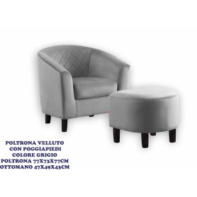 POLTRONA AURA VELLUTO C/POGGIAPIEDI GRI