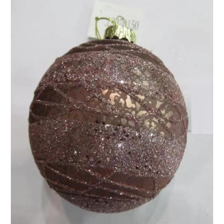 PALLA VETRO ROSA CHAMPAGNE C/GLITTER 8CM