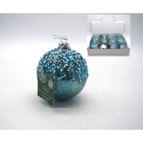 PALLA VETRO C/PERLE E PAILLETTES 8CM